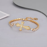 Sparkly Full Zircon Cross Titanium Steel Fadeless Chain Bracelet