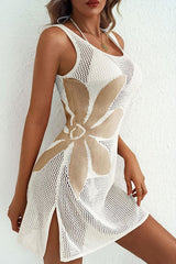 Hollow Out Knit Printed Sleeveless Cover Up