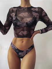 Dragon Print Long Sleeve Three Piece Set