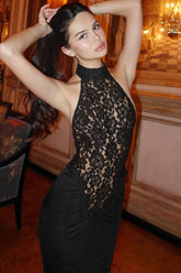 Lace Patchwork Backless High Waist Maxi Dress