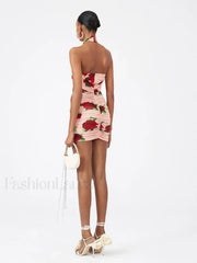 Cut-Out Ruched Rose Floral Dress