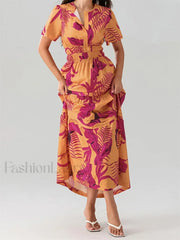 V Neck Flare Sleeve Pocket Maxi Dress