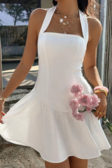 Halter Waist Cinching Ruffled Mini Dress
