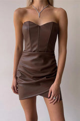 Strapless PU Bodycon Mini Dress