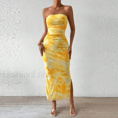 Mesh Wrap Split Floral Dress