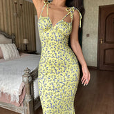 Spaghetti Bodycon Blue Floral Dress