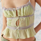 Mesh Lace Hollow-Out Crop Top