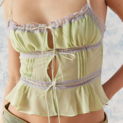 Mesh Lace Hollow-Out Crop Top