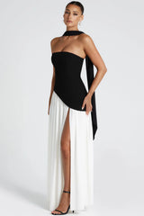 Color Block Flowy Tie Bustier Formal Dress
