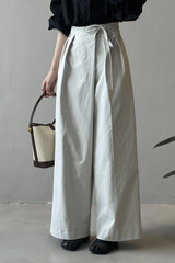Asymmetrical Placket Tie Relaxed High Waist Long Pants