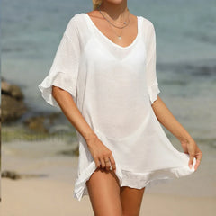 V-Neck Lotus Leaf Swing Cover Up