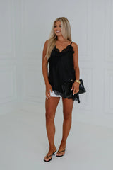 Asymmetric Lace Cami Top-Black