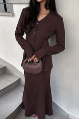 V Neck High Waist Fishtail Two Piece Blazer Skirt Set