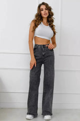 Grey Vintage High Waist Straight Jeans