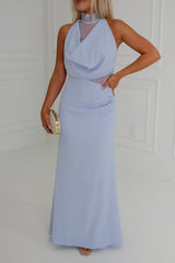 Georgia Contrast High Neck Maxi Dress-Baby Blue