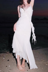 Rose Corsage Tie-Back Mermaid Maxi Dress