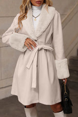 Fur Collar Belted Midi Trench Coat