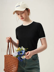 Contrasting Woolen Lyocell Knit T-Shirt