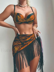 Push-Up Tassel Micro Bikini Three Piece Set