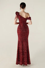 Draped One Shoulder Ruffle Formal Dress