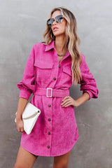 Corduroy Belted Pocket Detail Overcoat
