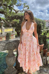 Sweet Wind Slim Print Neck A-Line Floral Dress