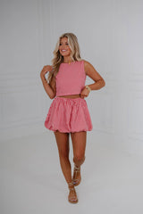 Gingham Bubble Skirt Set-Red
