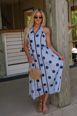 Bentley Polka Dot Midi Dress-Blue