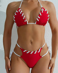 Red Halter Push Up Bikini Set