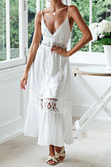 Lace Trim Sheer Flowy Boho Dress