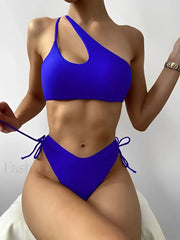 One Shoulder Cut Out String Bikini Set
