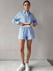 Sexy Stripe Shirt Shorts Two Piece Set