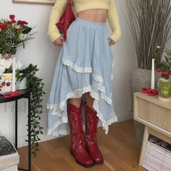 Lace Patchwork Midi Skirt