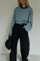 Colorblock Striped Relaxed Fit Long Sleeve Tee
