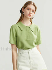 Solid Color Cotton Polo Collar T-Shirt