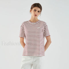 Stripe Cotton Crop Top Casual T-Shirt