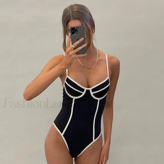 Black White Bikini One Piece