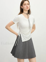 Cooling V-Neck Drawstring Crop T-Shirt