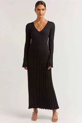 Flare Sleeve V-Neck Sweater Dress