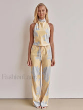 Printing Halter Backless Pants Two Piece Set