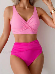 Front Cross High Waist Bikini Set