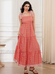 Ruffled Printed A-Line Maxi Dress