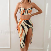 High-Waist Striped Push-Up Three Piece Set