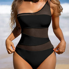 One Shoulder Mesh Orange One Piece