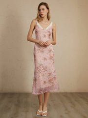 Romantic Floral Graceful Print Midi Dress