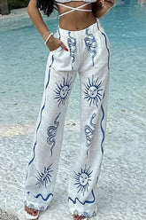 Boho Vintage Print Wide Leg Pants