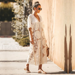 Lace Kaftan Pareo Beach Cover Up