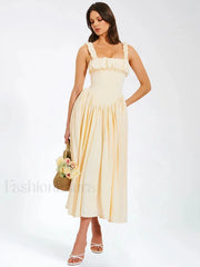 Satin Square-Collar Midi Dress