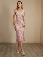 Romantic Floral Graceful Print Midi Dress