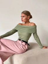 Wool Slim Off-Shoulder T-Shirt